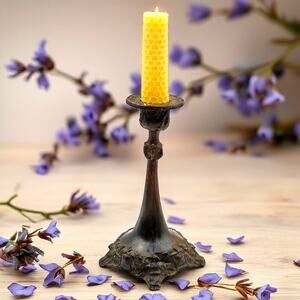 Vintage Metal Candlestick Holder Art Nouveau Floral Romantic Decor 7 Inch Tall